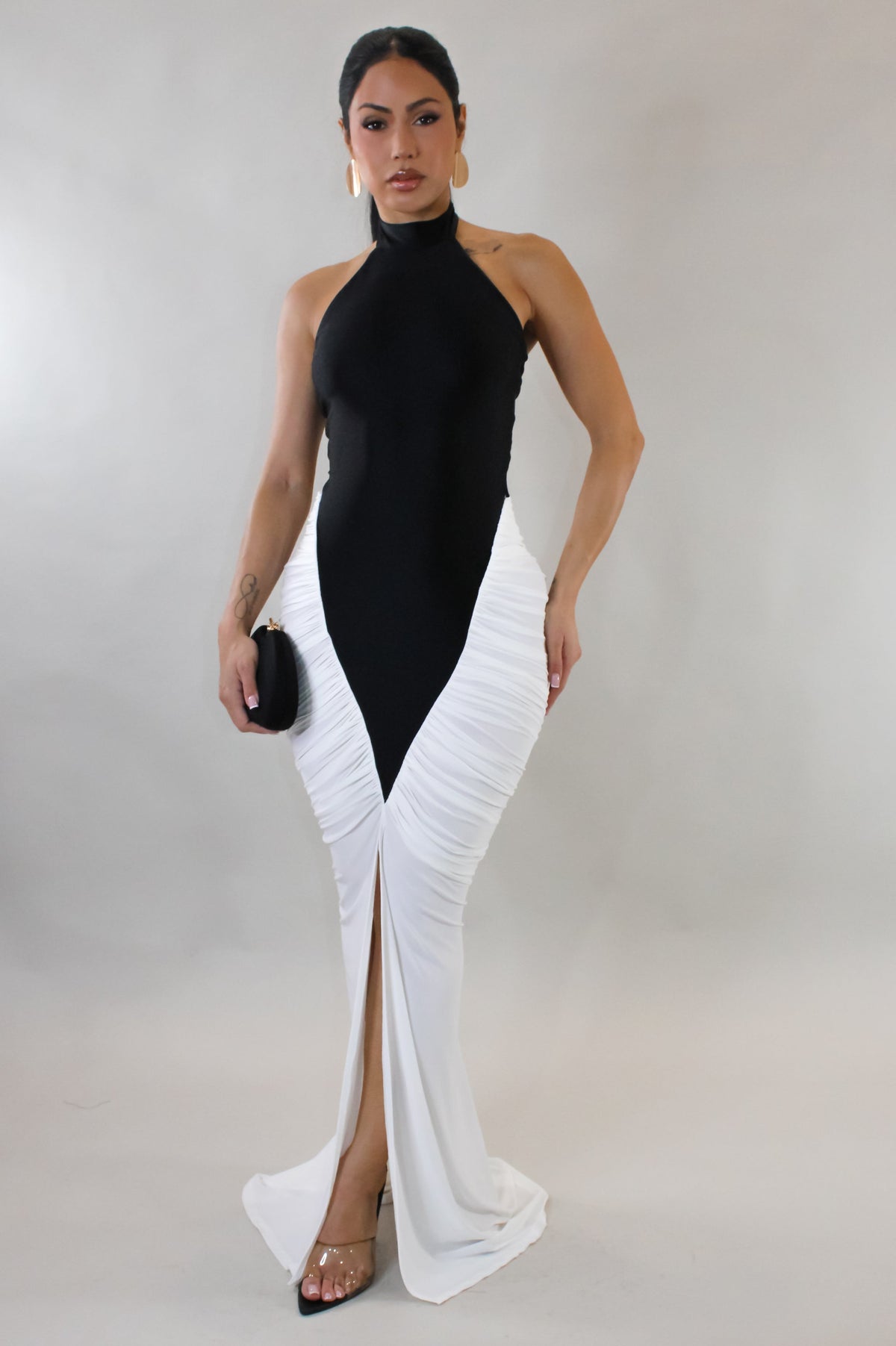 Take it Slow Ruched Maxi Dess- Black