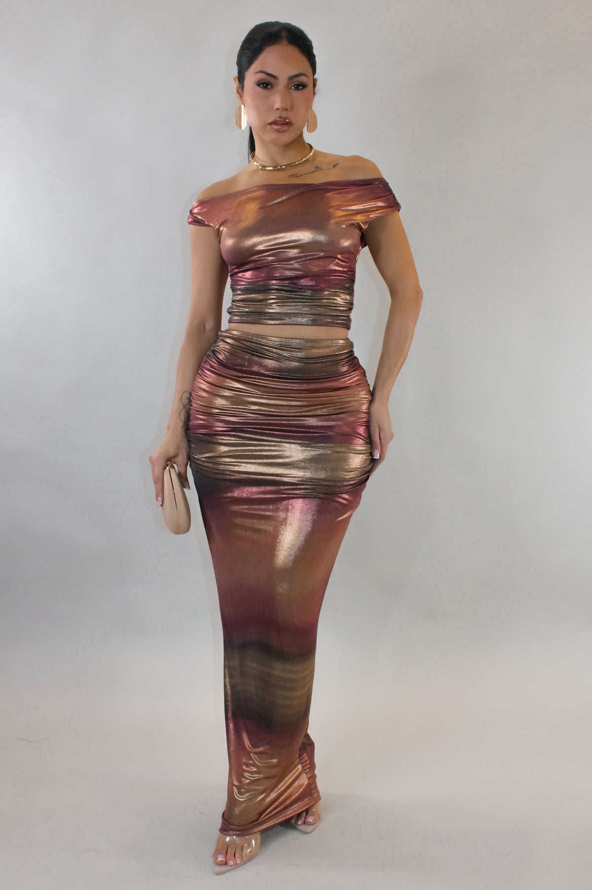 Rose Gold Maxi Skirt & Top Set