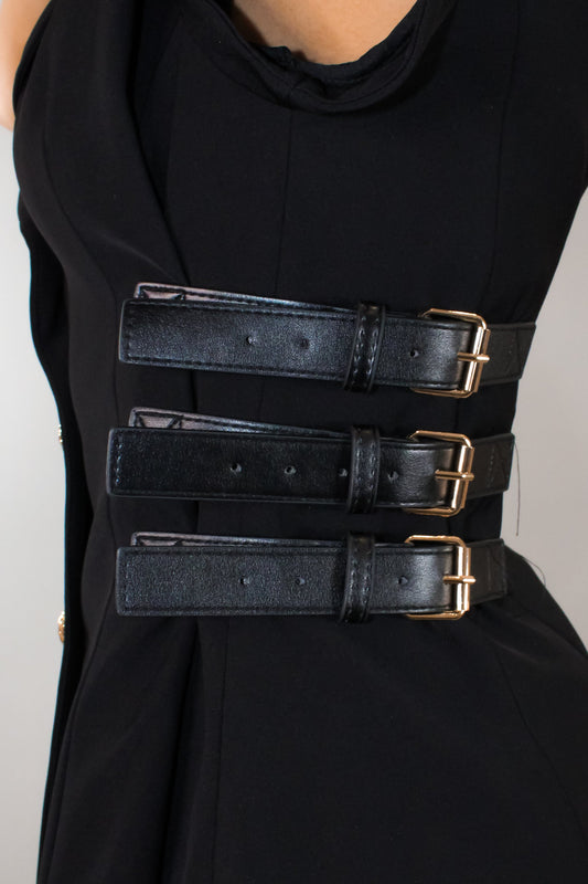 My Desire Side Belted Top- Black