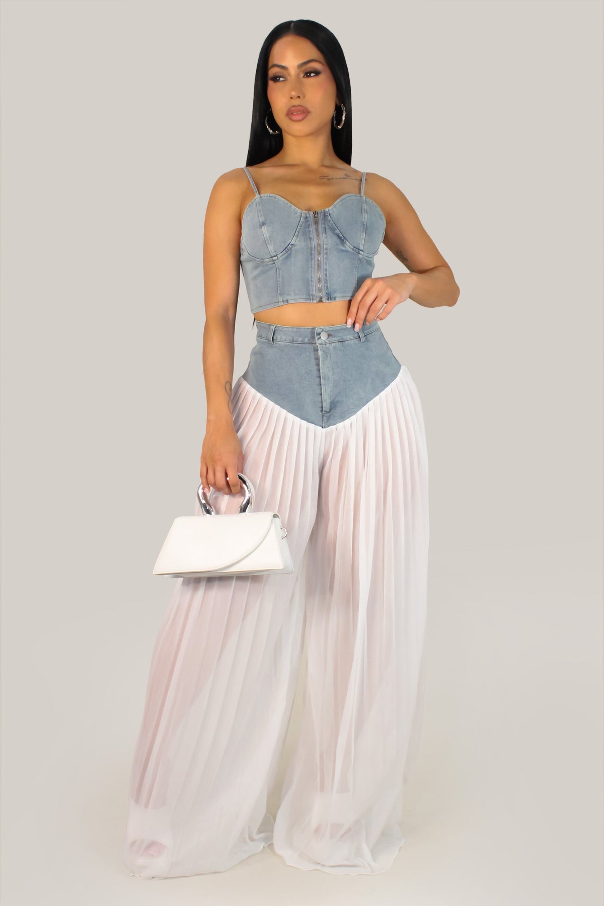 Sheer Pleated Pants Set #2