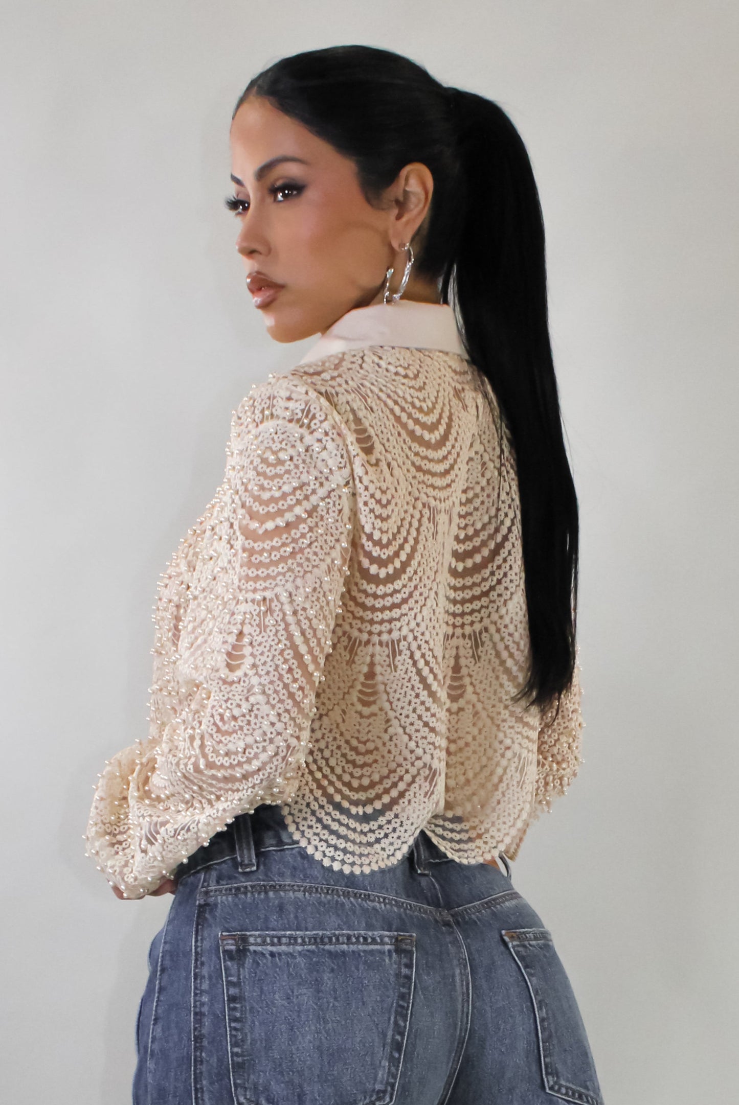 City of Angels Sequin Blouse- Beige