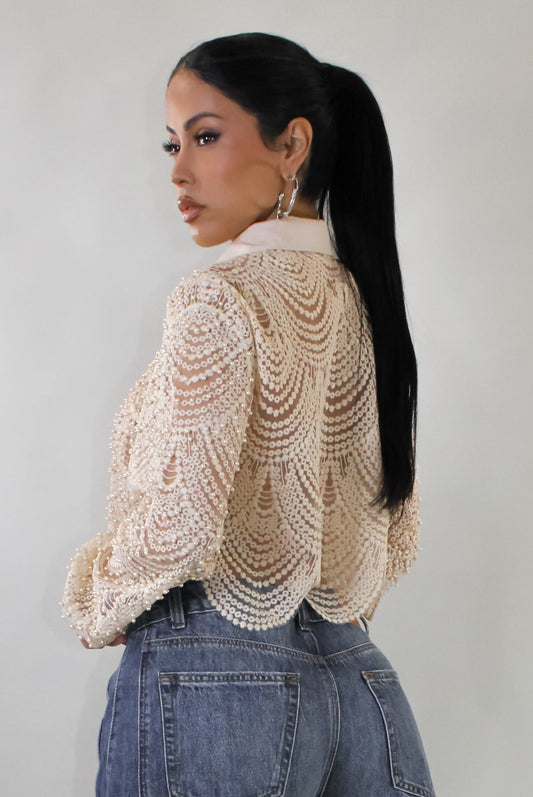 City of Angels Sequin Blouse- Beige