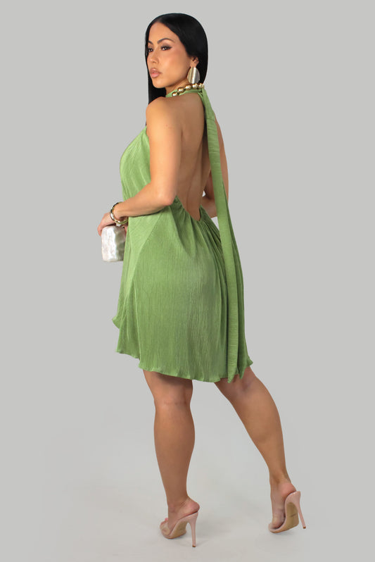 Sexy Open Back Romper Dress- Green