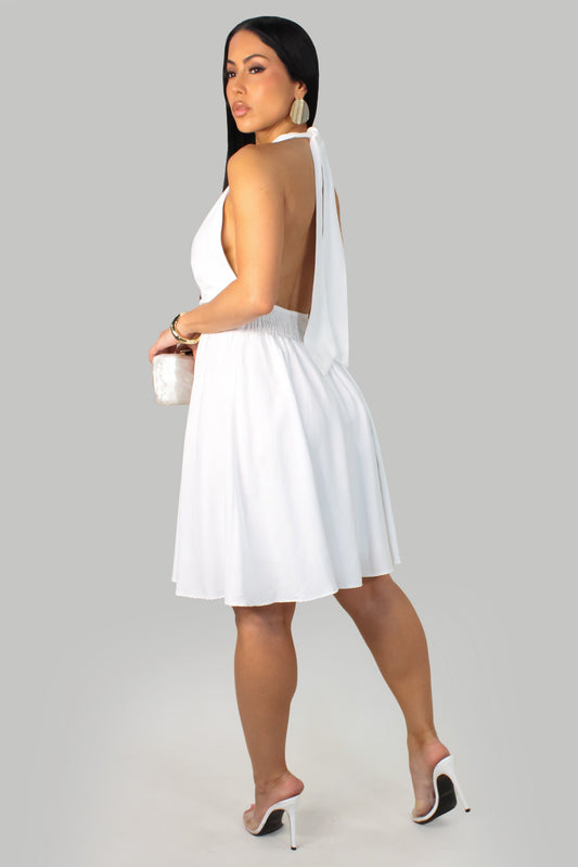 Simple Halter Neck White Mini Dress