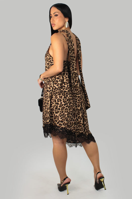 Feline on the Move Leopard Print Dress w/ Neck Band