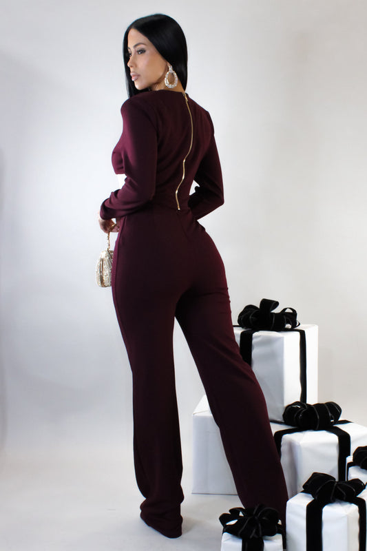 Dinner in Rome Pants Set- Burgundy