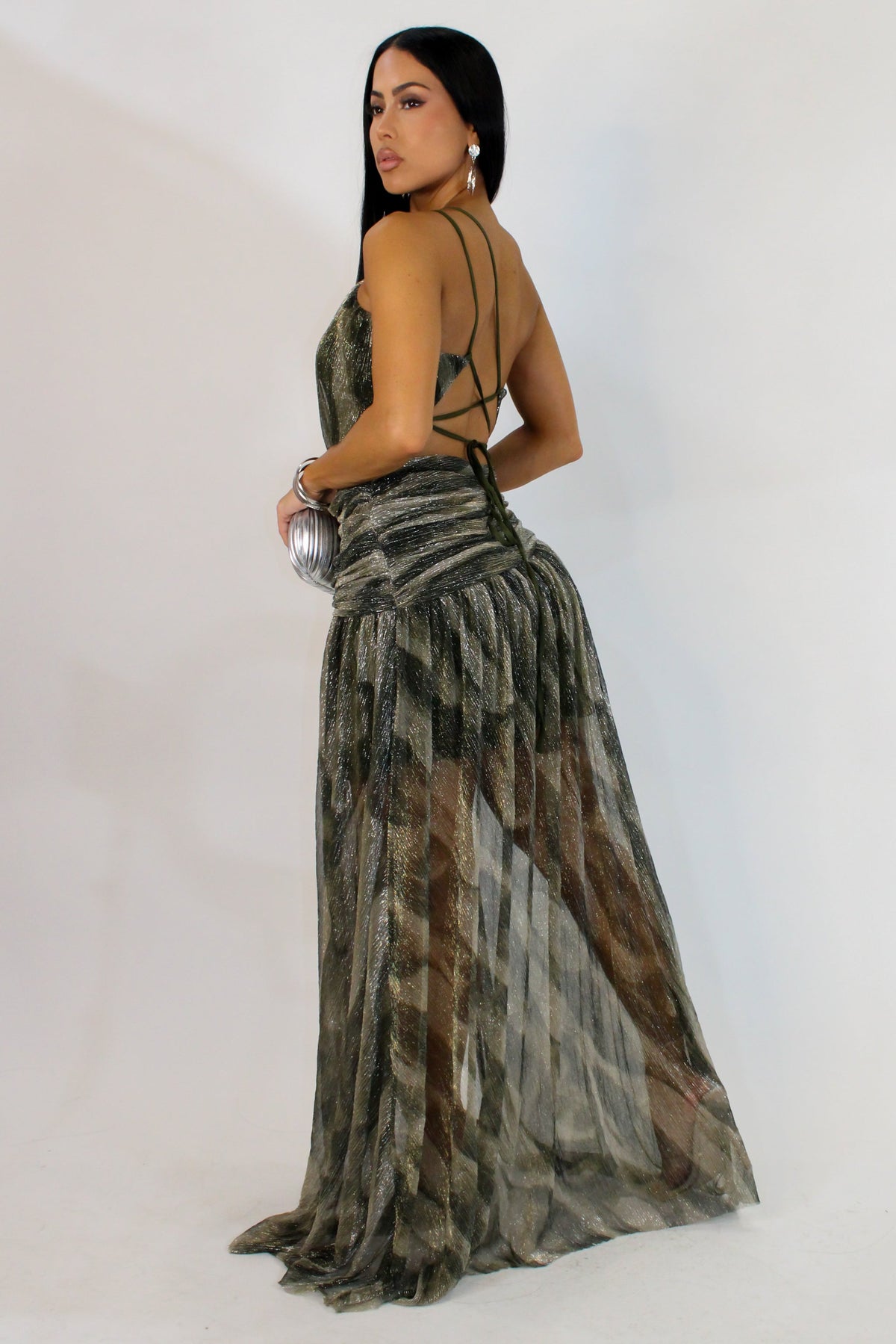 Young Love Metallic Dress- Olive