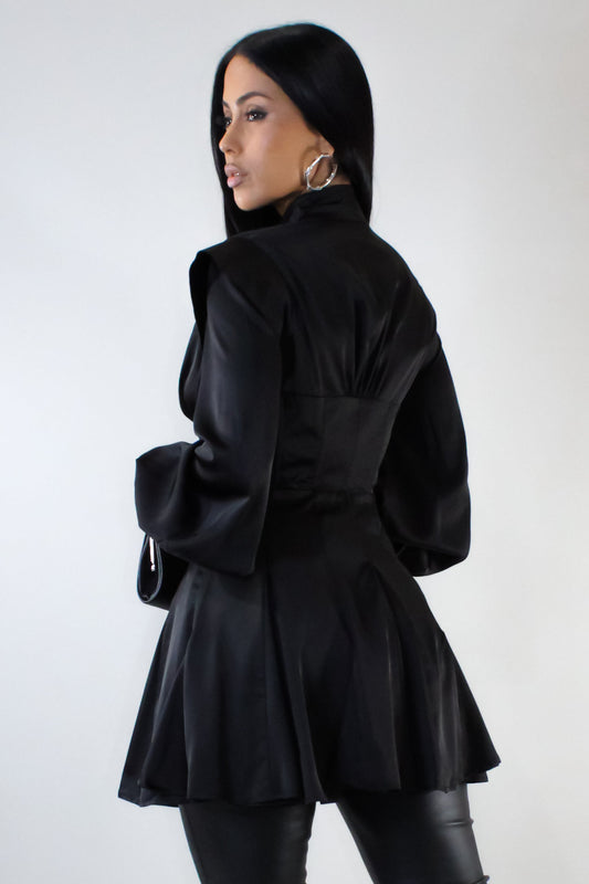 Buttoned Down Corset Top/Shirt Dress- Black