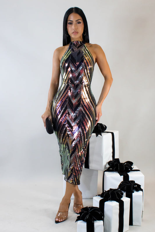 Worth It Sequin Midi Dress-Multicolored