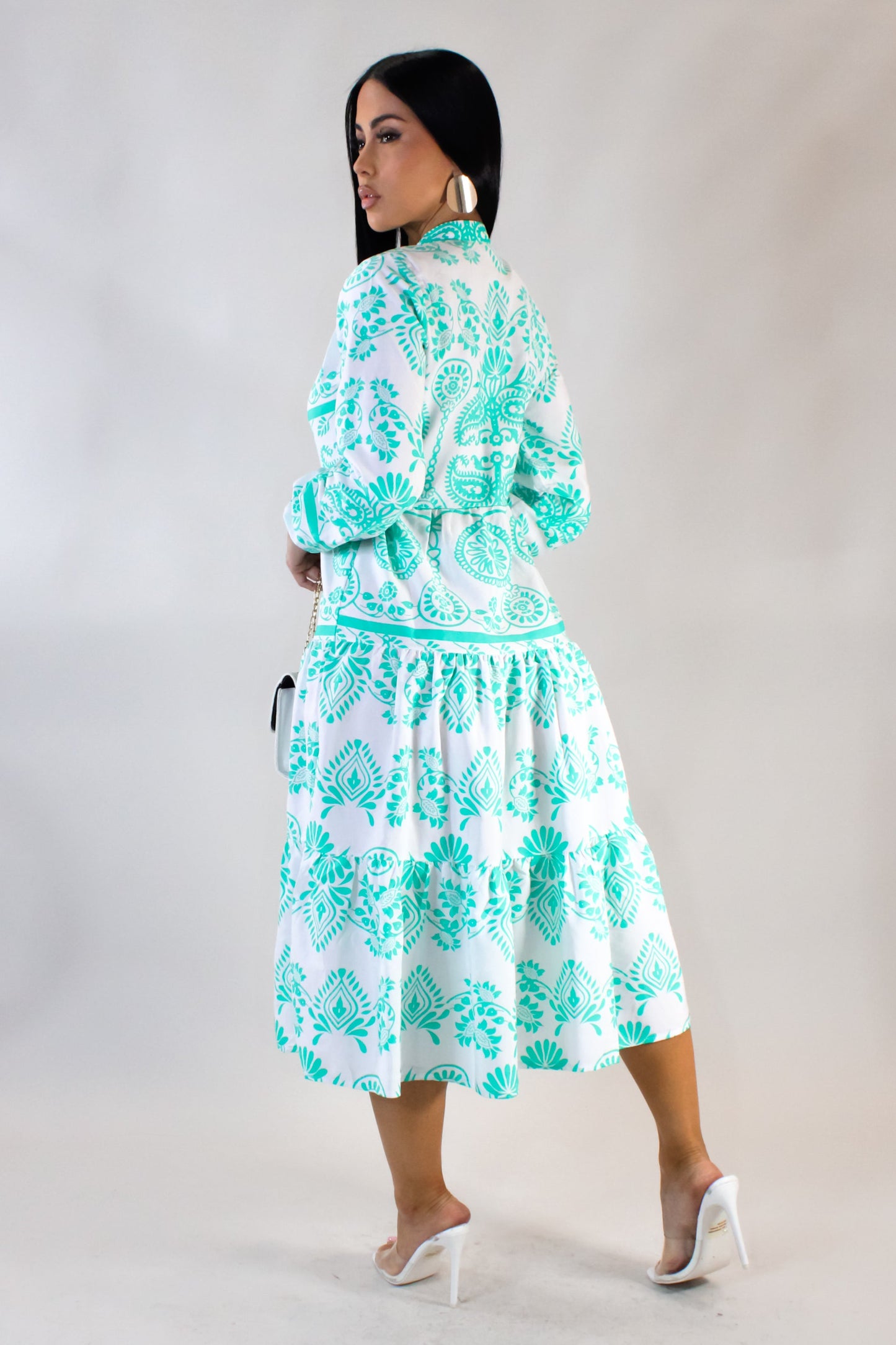 Alhambra Dress- Teal/White