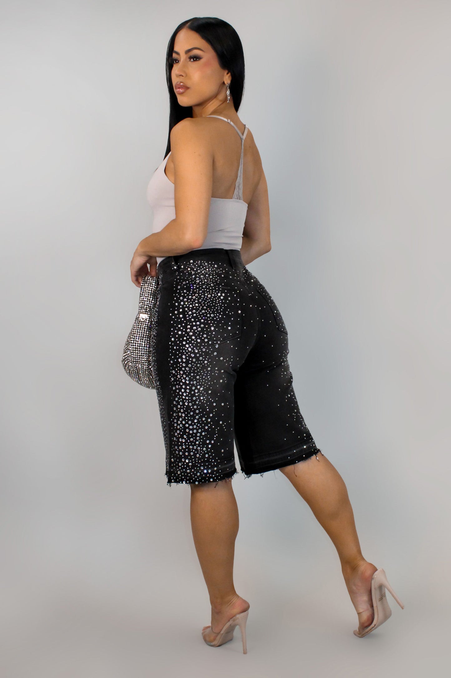 Bling Bling Bermuda Shorts- Black Denim