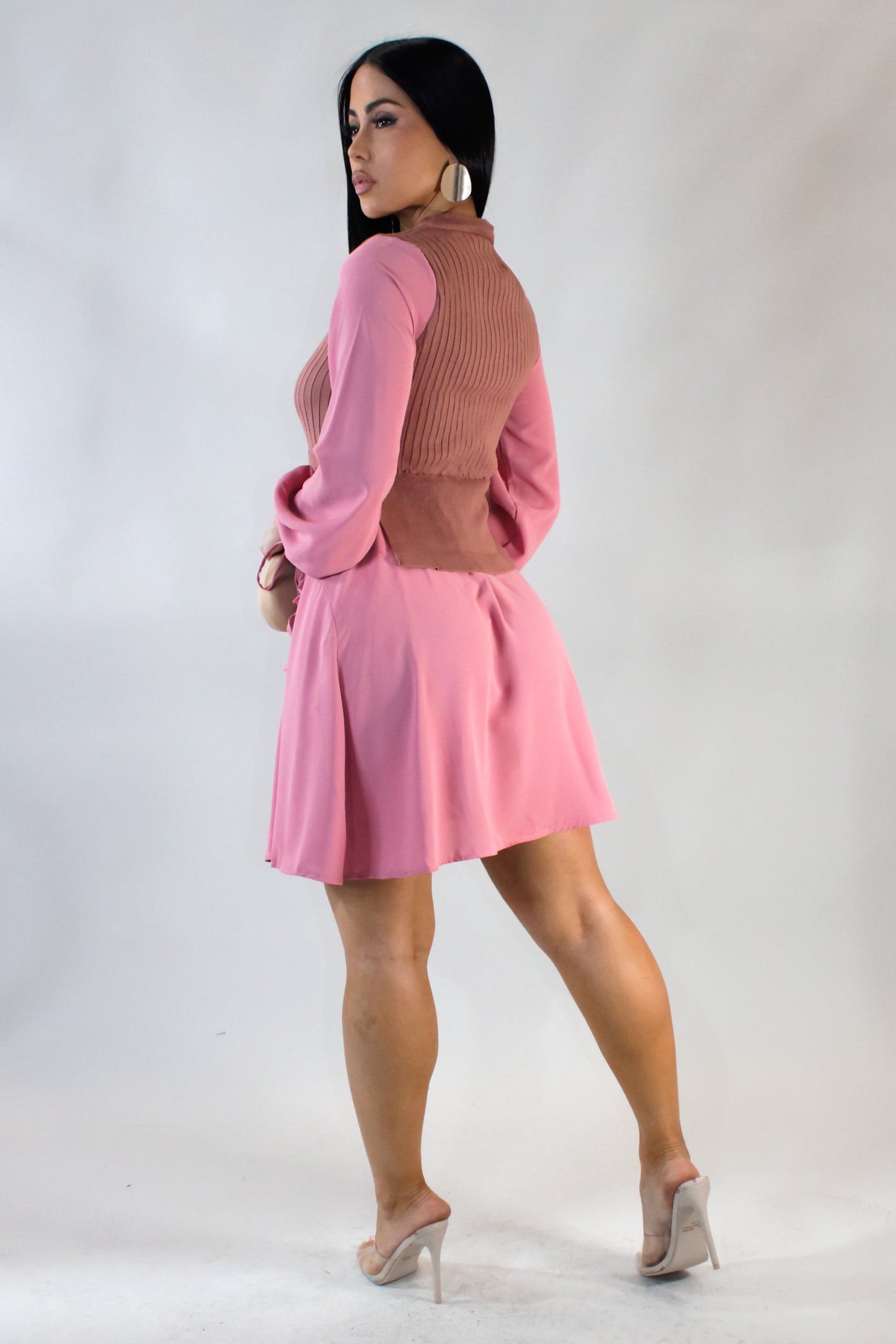 Knitted Vest on Mini Dress- Pink