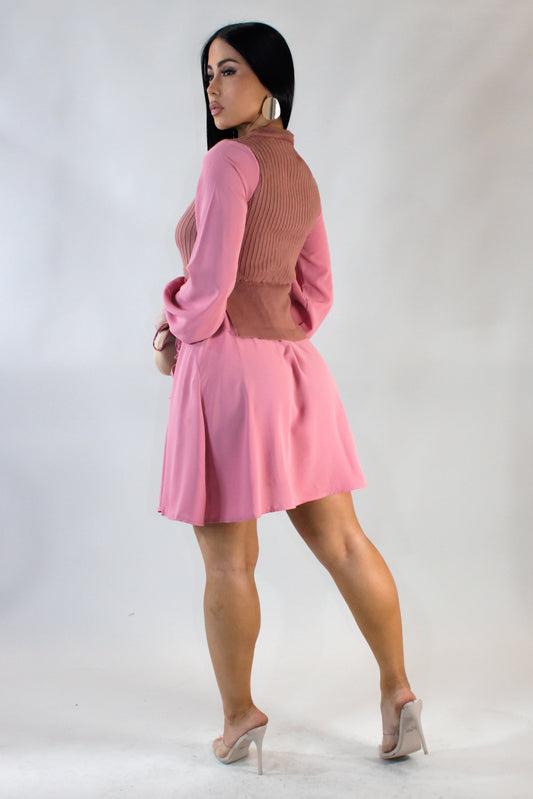 Knitted Vest on Mini Dress- Pink
