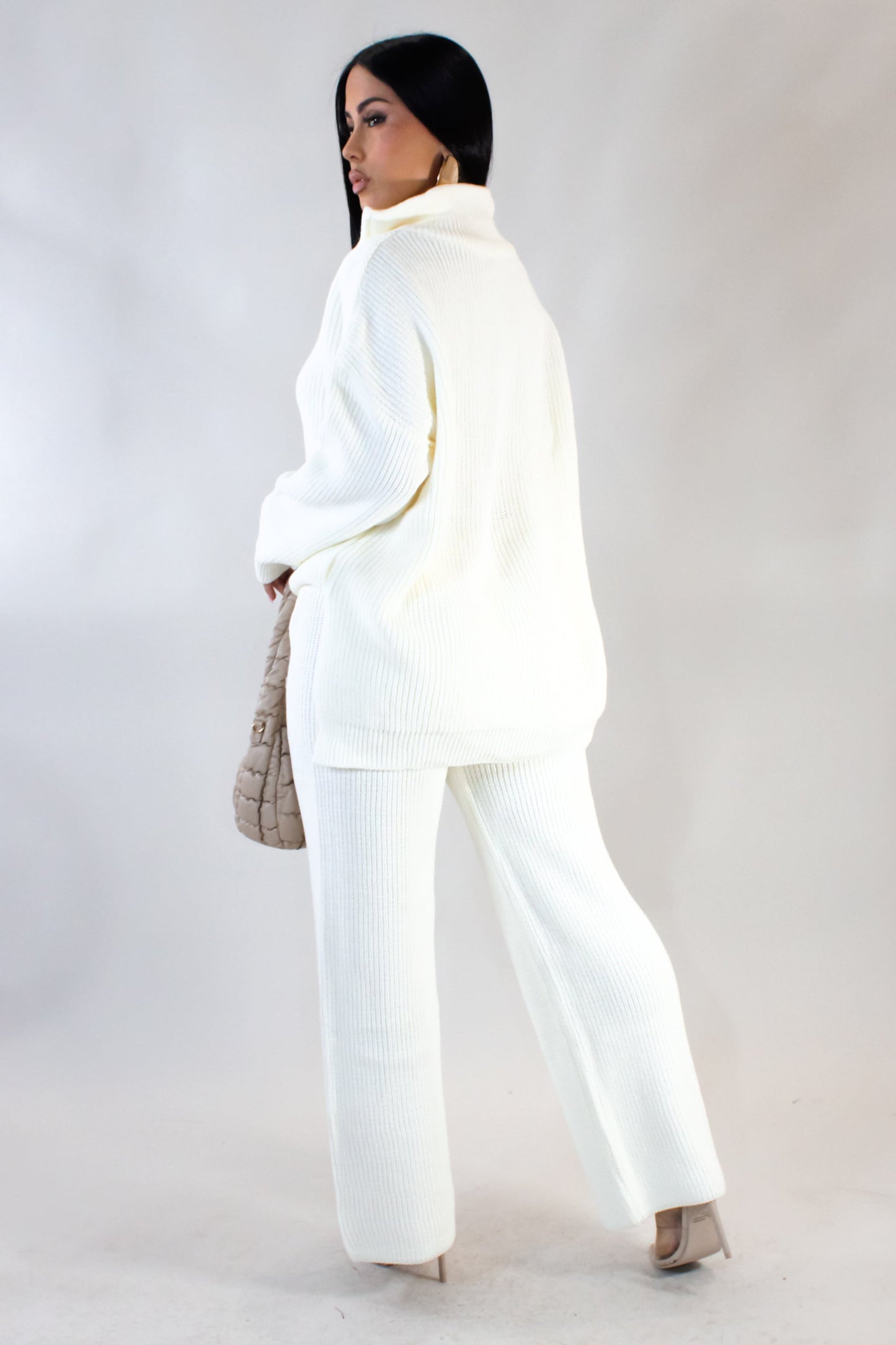 Cozy Up Knit Pants & Jacket Set- White