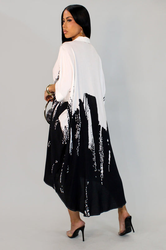 Abstract Art High Low Dress- Black/White