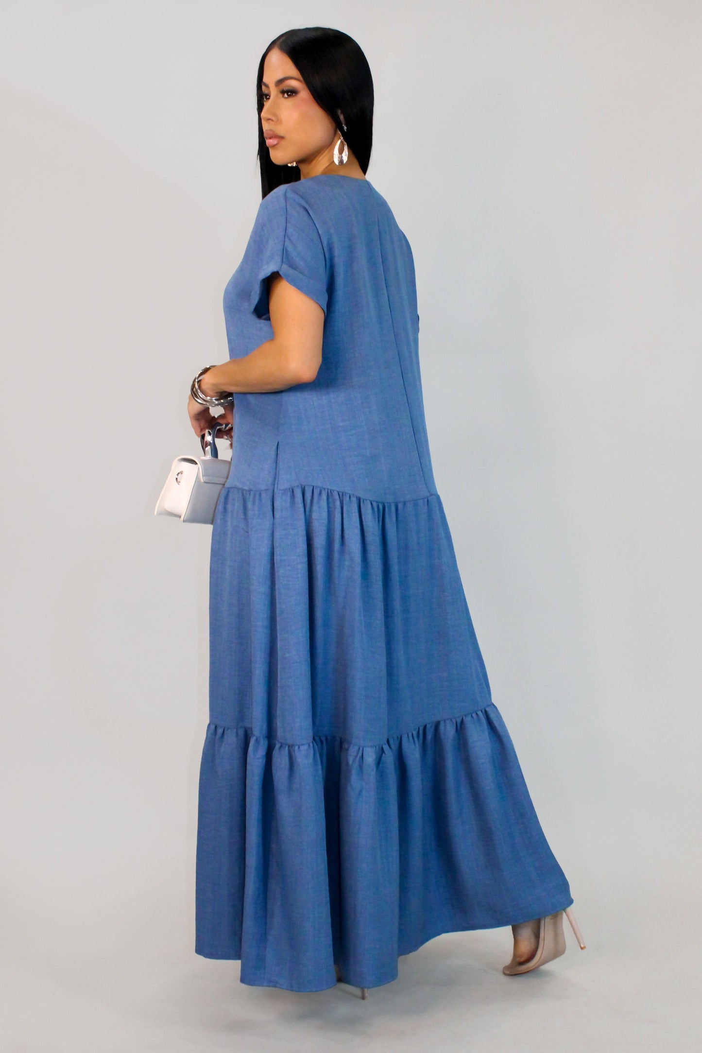 Denim-Like Modest Maxi Dress