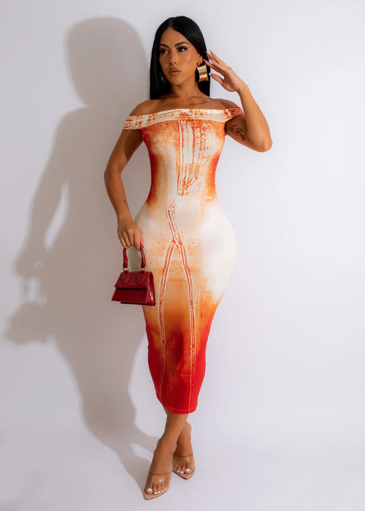 Bleached Color Midi Dress-Orange