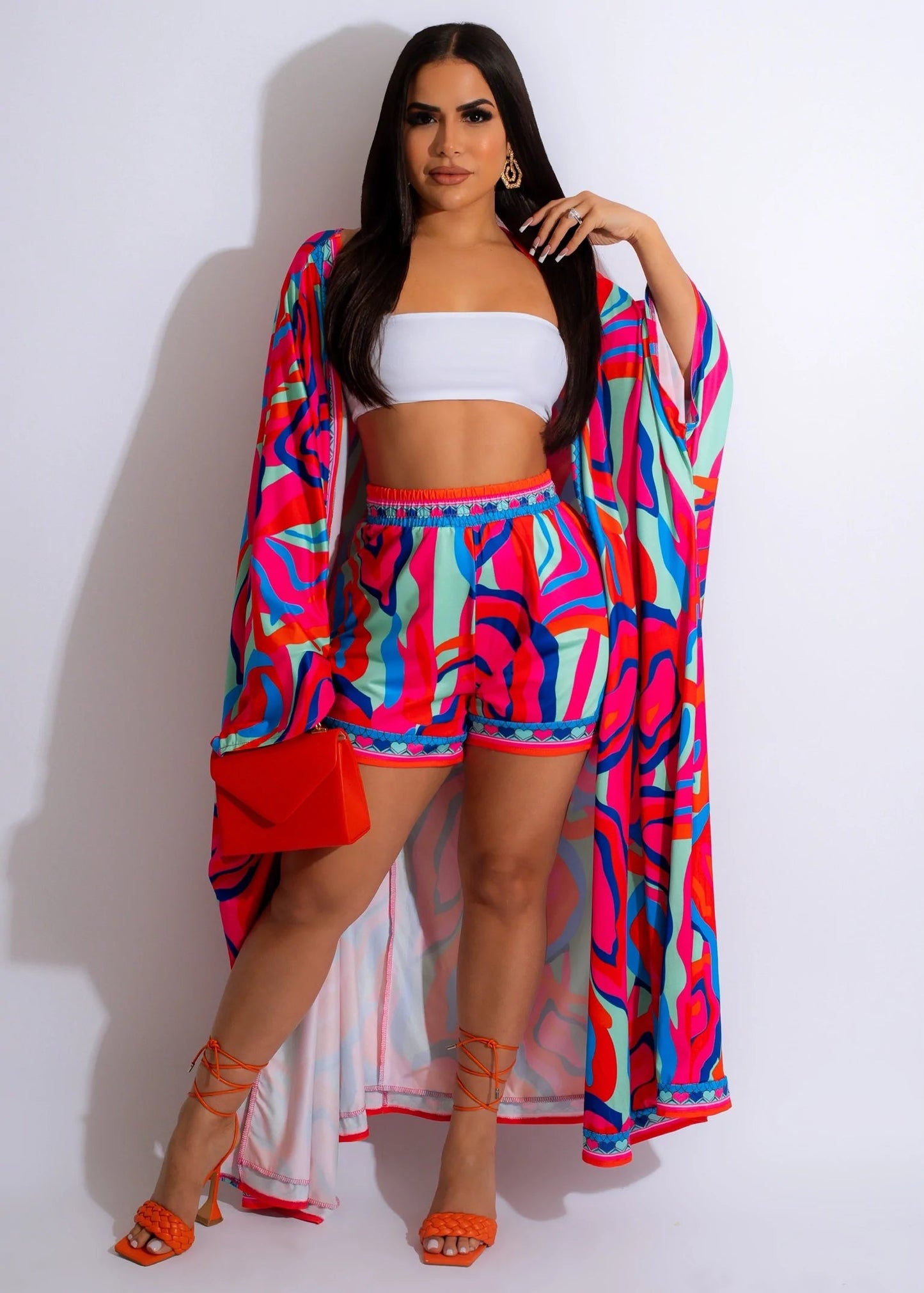 High Waist Shorts & Kimono Set