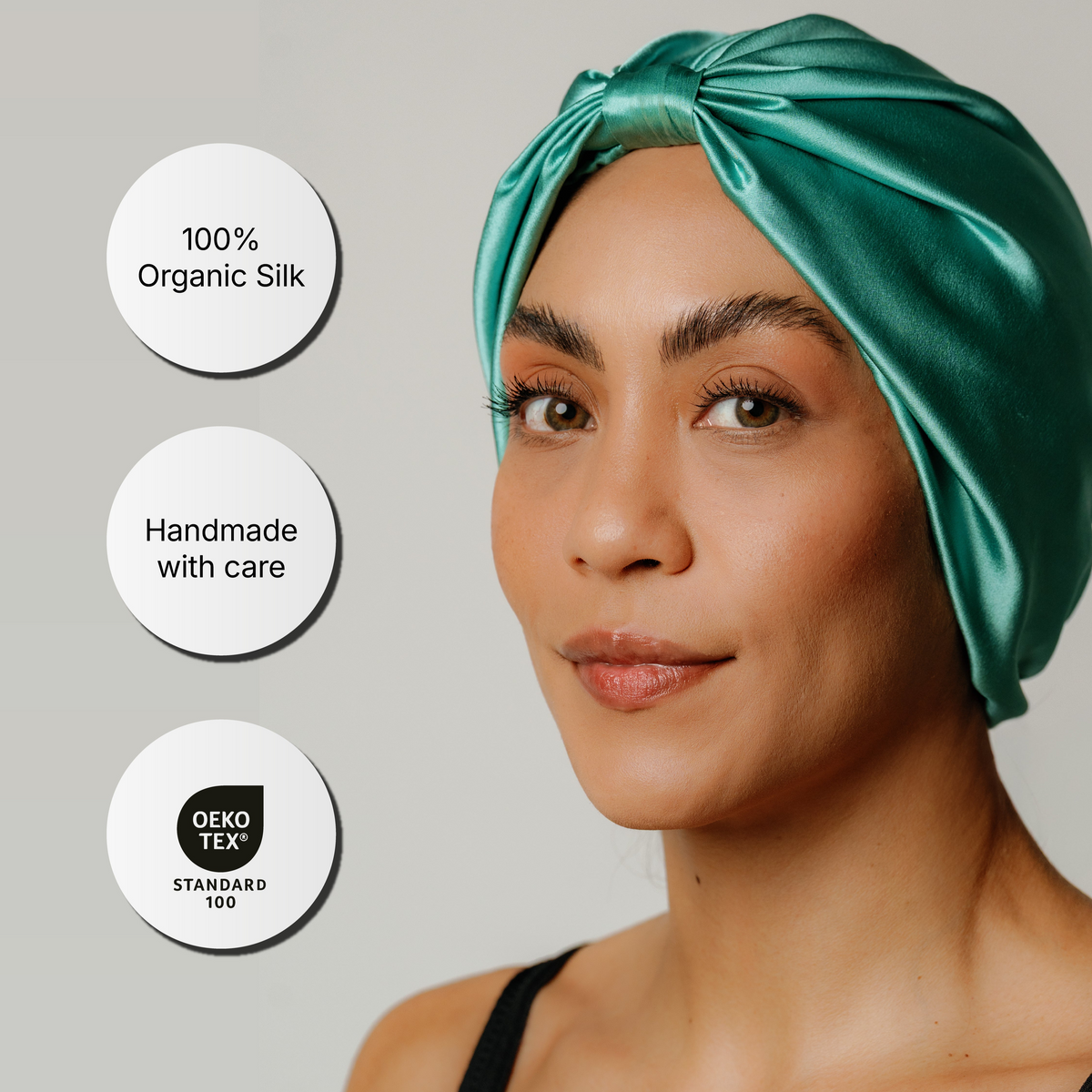 Touca de Cabelo de Seda Orgânica Verde Jade