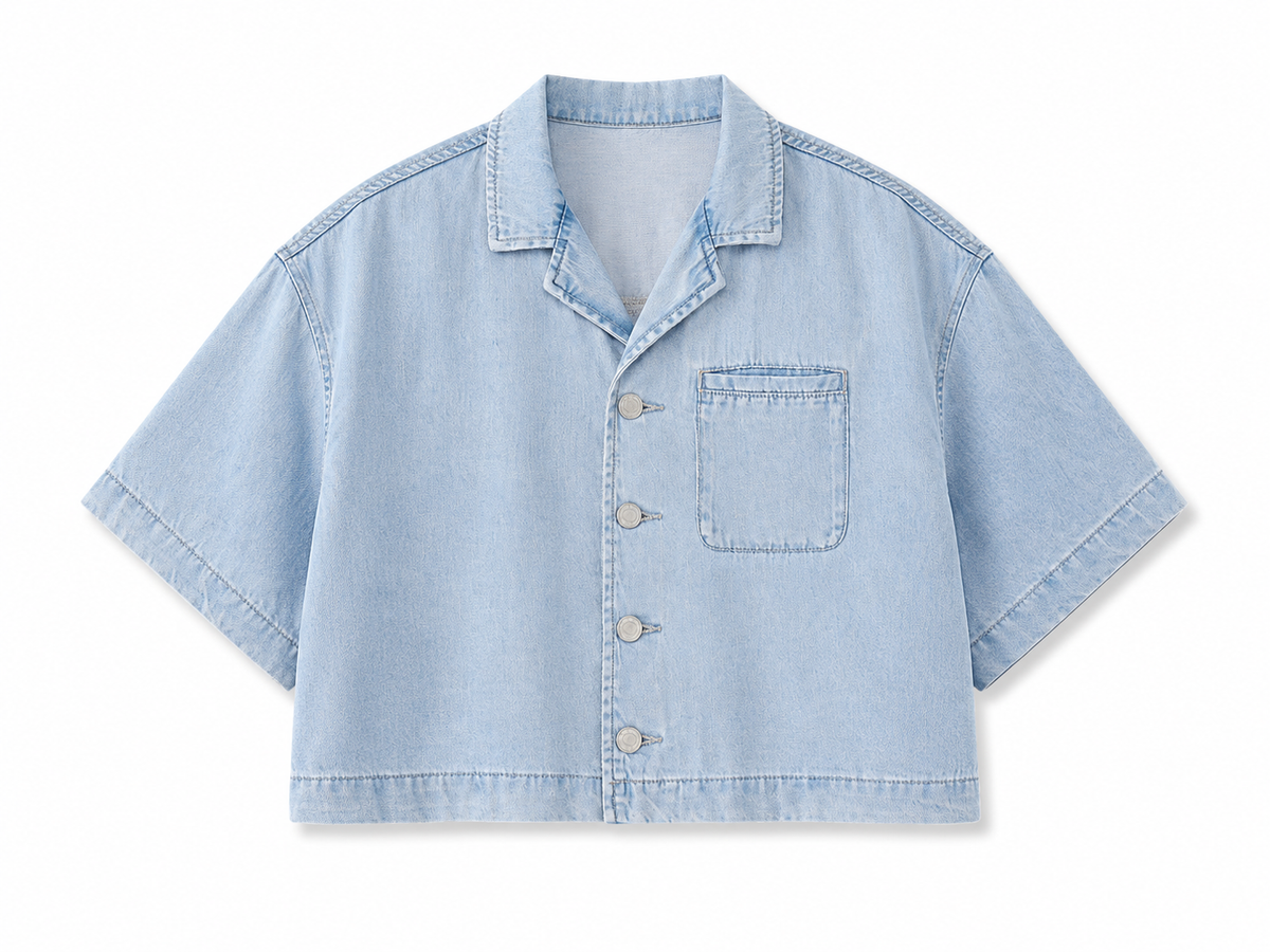 Vintage Wash Boxy Cropped Lyocell Shirt for Women