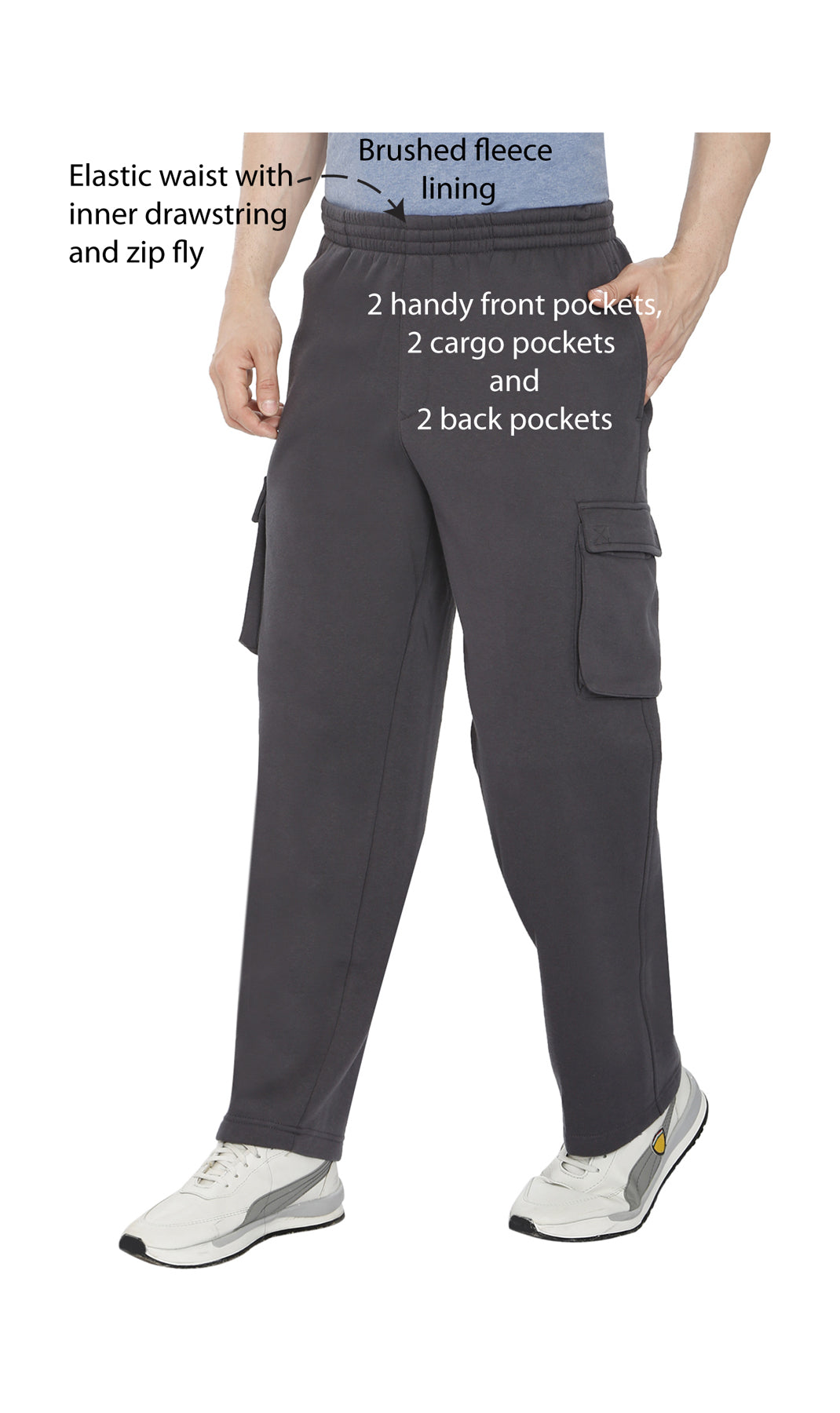 Calça Cargo Masculina de Moletom Escovado — De Vestir com Cordão Interno