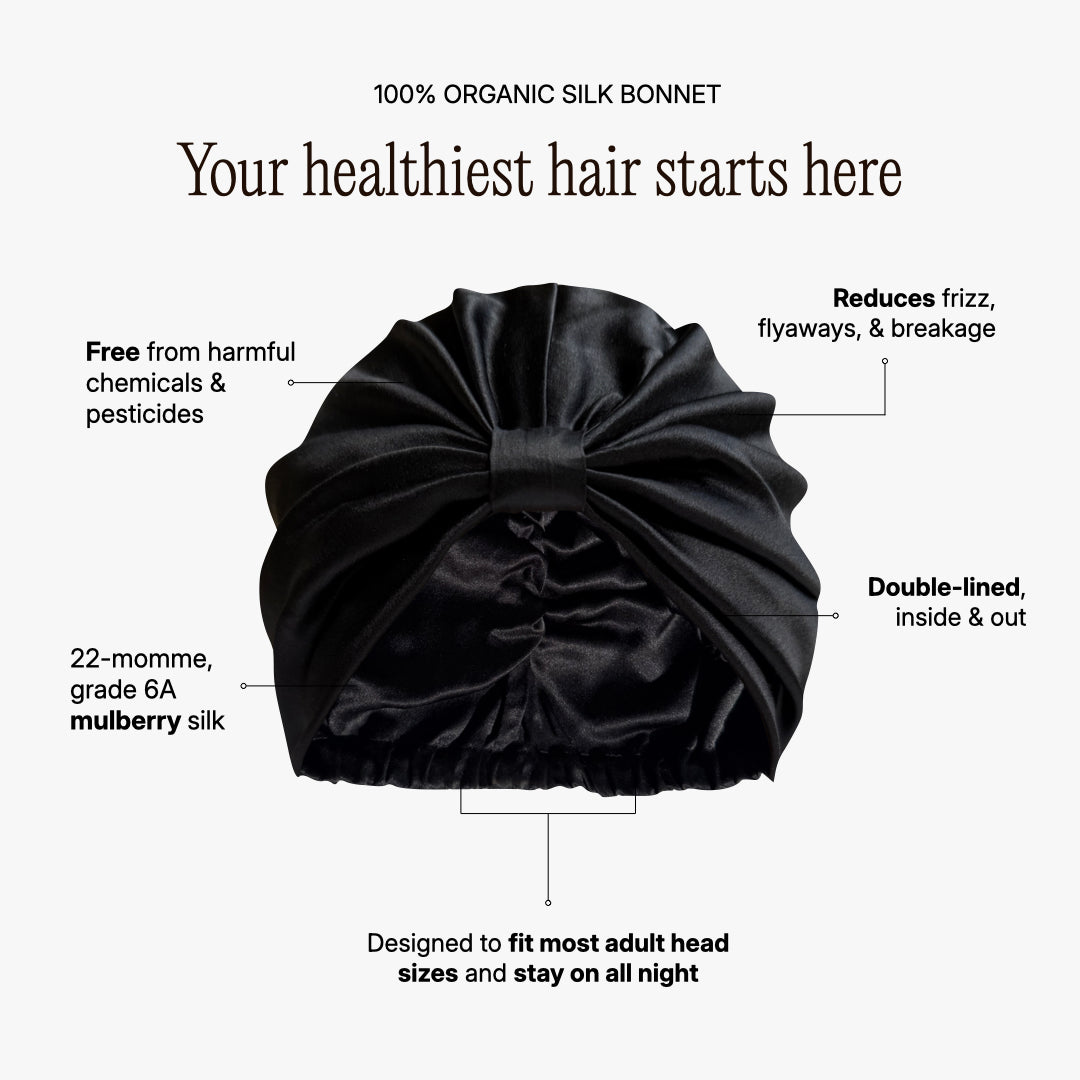 Touca de Cabelo de Seda Orgânica Preta Ônix