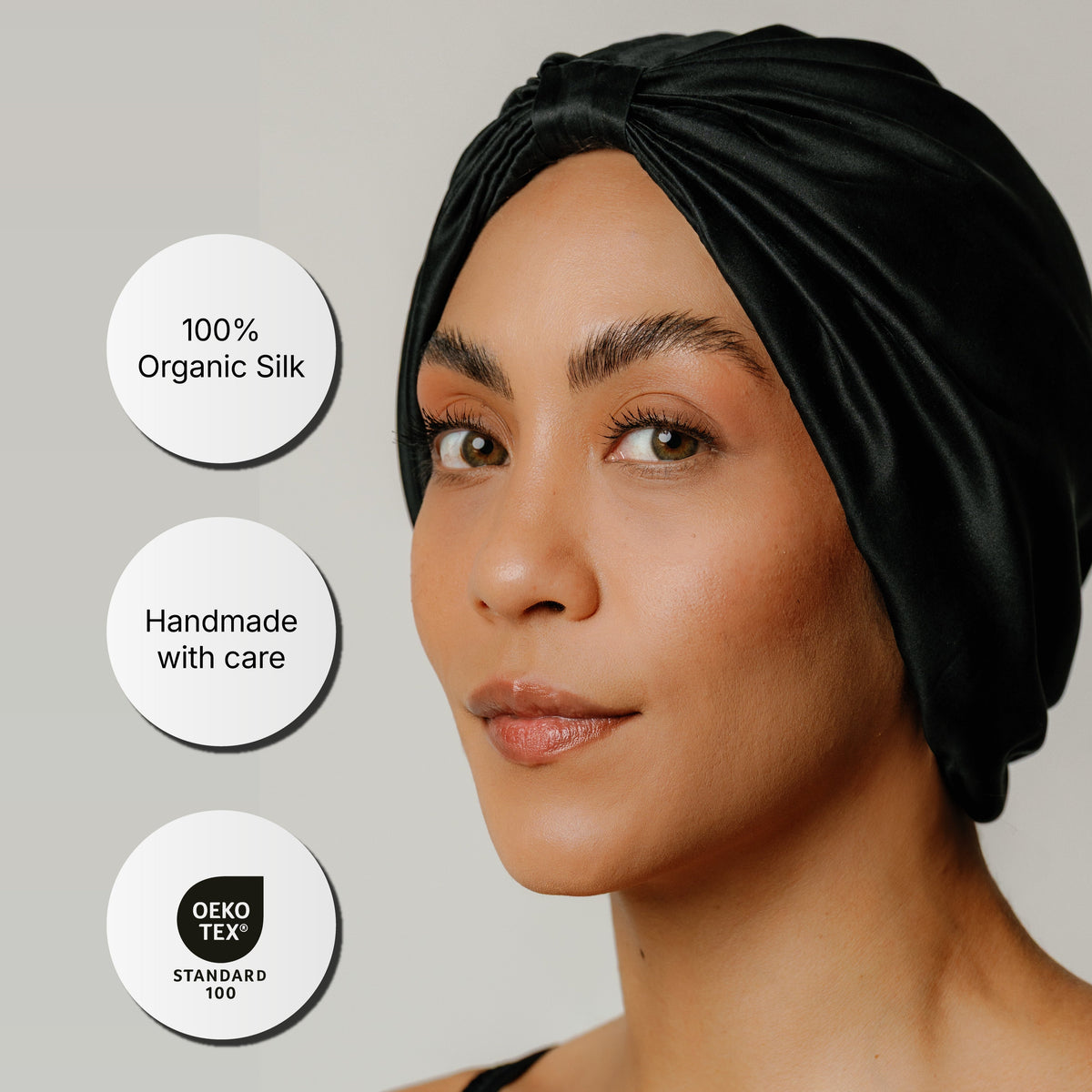 Touca de Cabelo de Seda Orgânica Preta Ônix