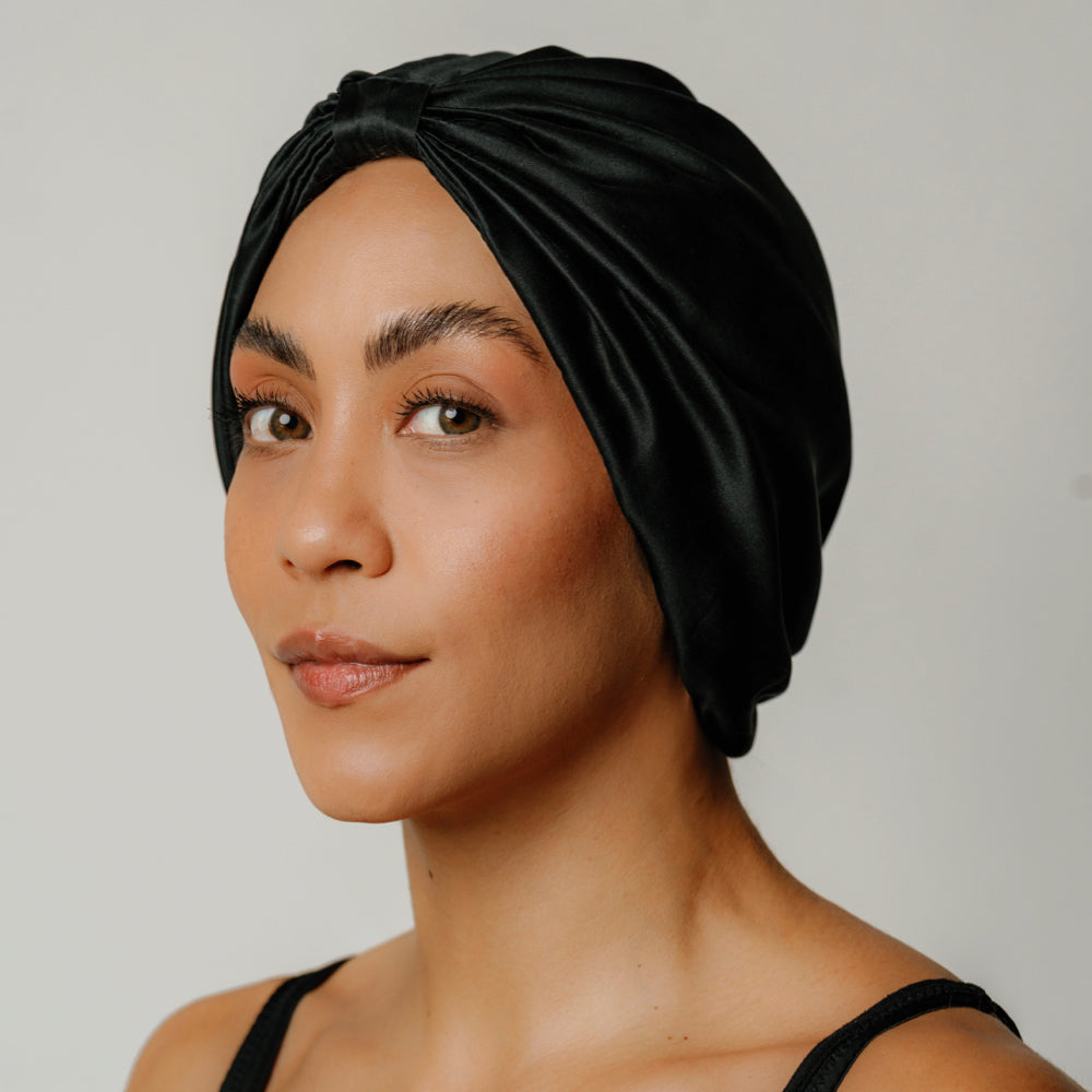 Touca de Cabelo de Seda Orgânica Preta Ônix