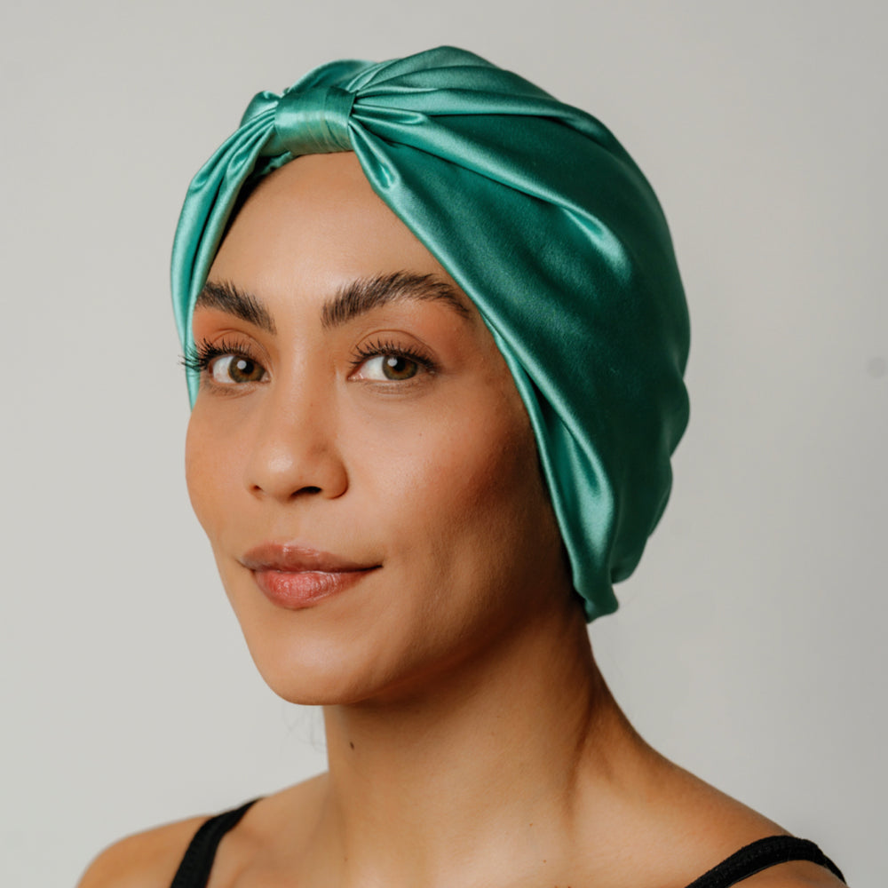 Touca de Cabelo de Seda Orgânica Verde Jade