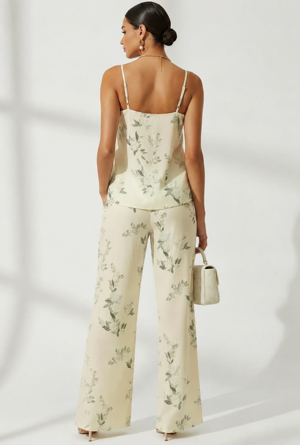 Verona Leaf Pant Set- Ivory/Multi