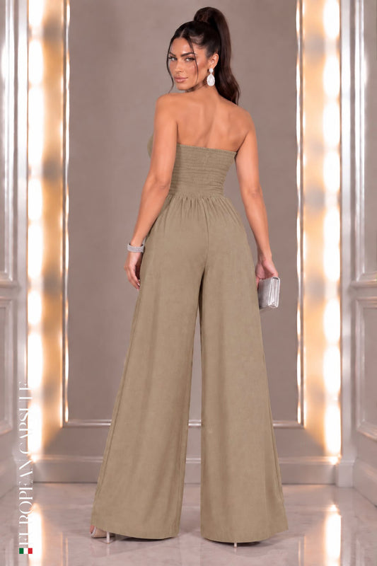 Italian Linen Solid Abbracci Jumpsuit- Beige