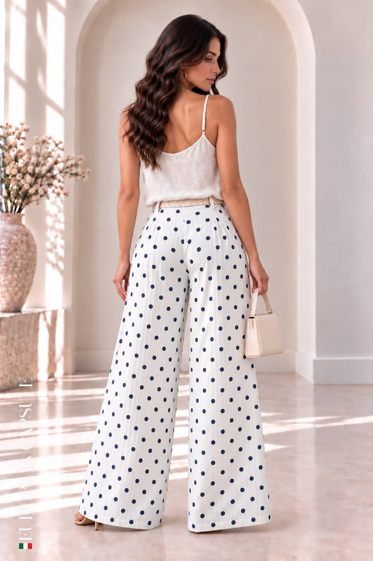 Italian Linen Polka Dot Pants- White/Black