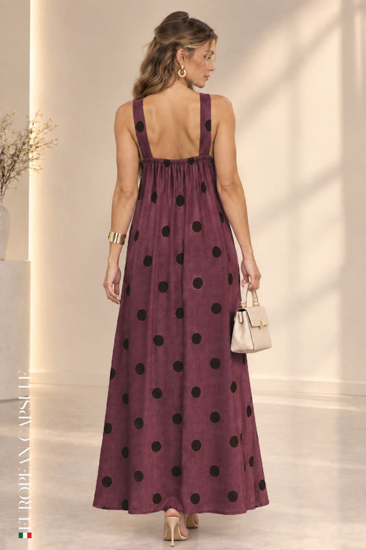 Italian Linen Poka Dot Verona Dress- Burgundy