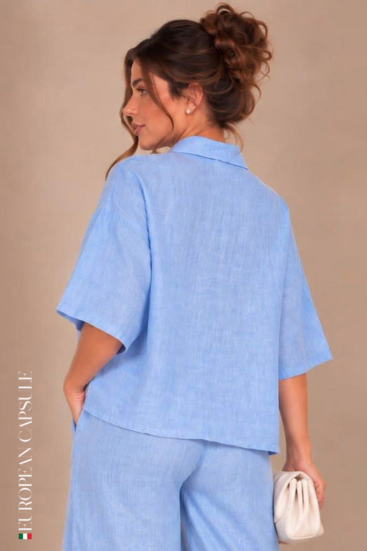 Italian Linen Napoli Top- Blue
