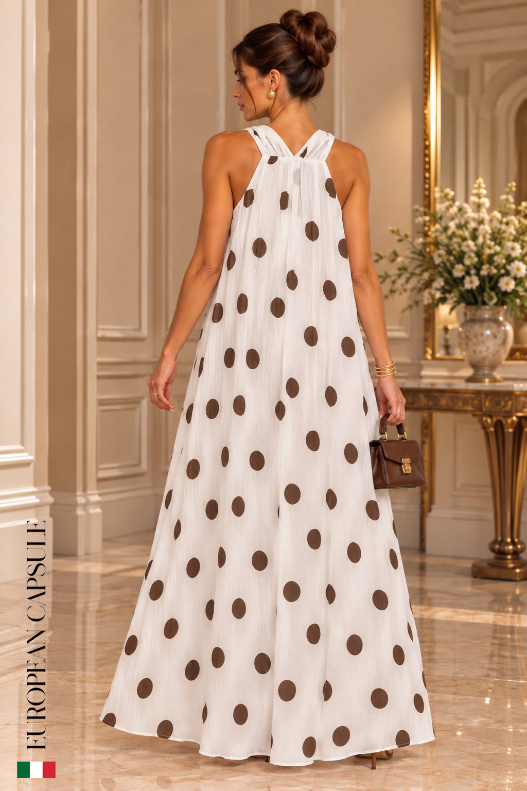 Italian Linen Polka Dot Cefalú Maxi Dress