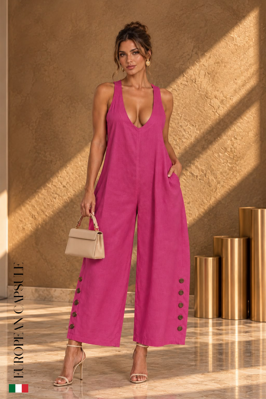 Italian Linen Savona Jumpsuit- Pink