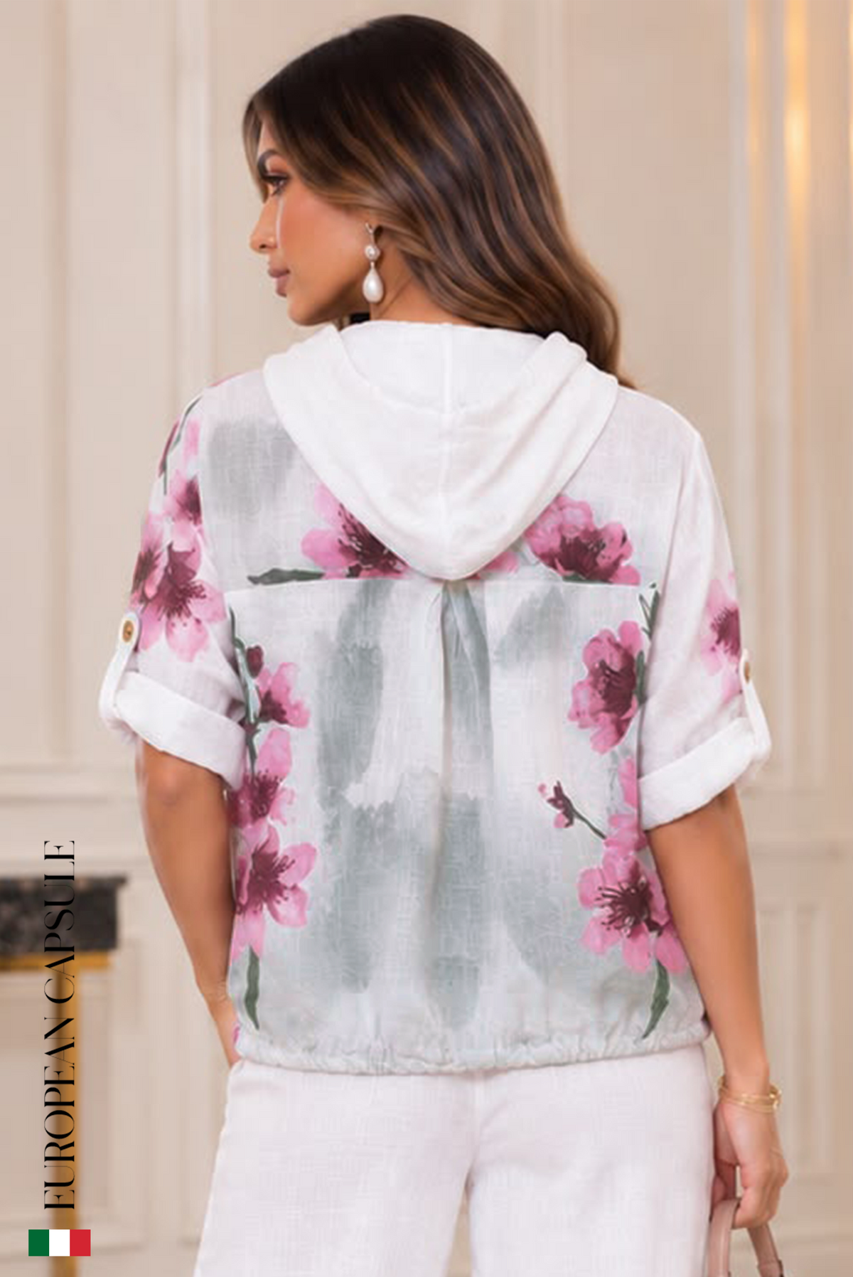 Italian Linen Bari Hoodie Zippered Blouse Top