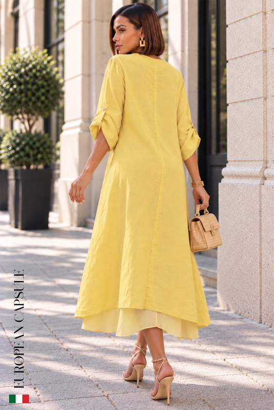 Italian Linen Solo Toscano Dress- Yellow