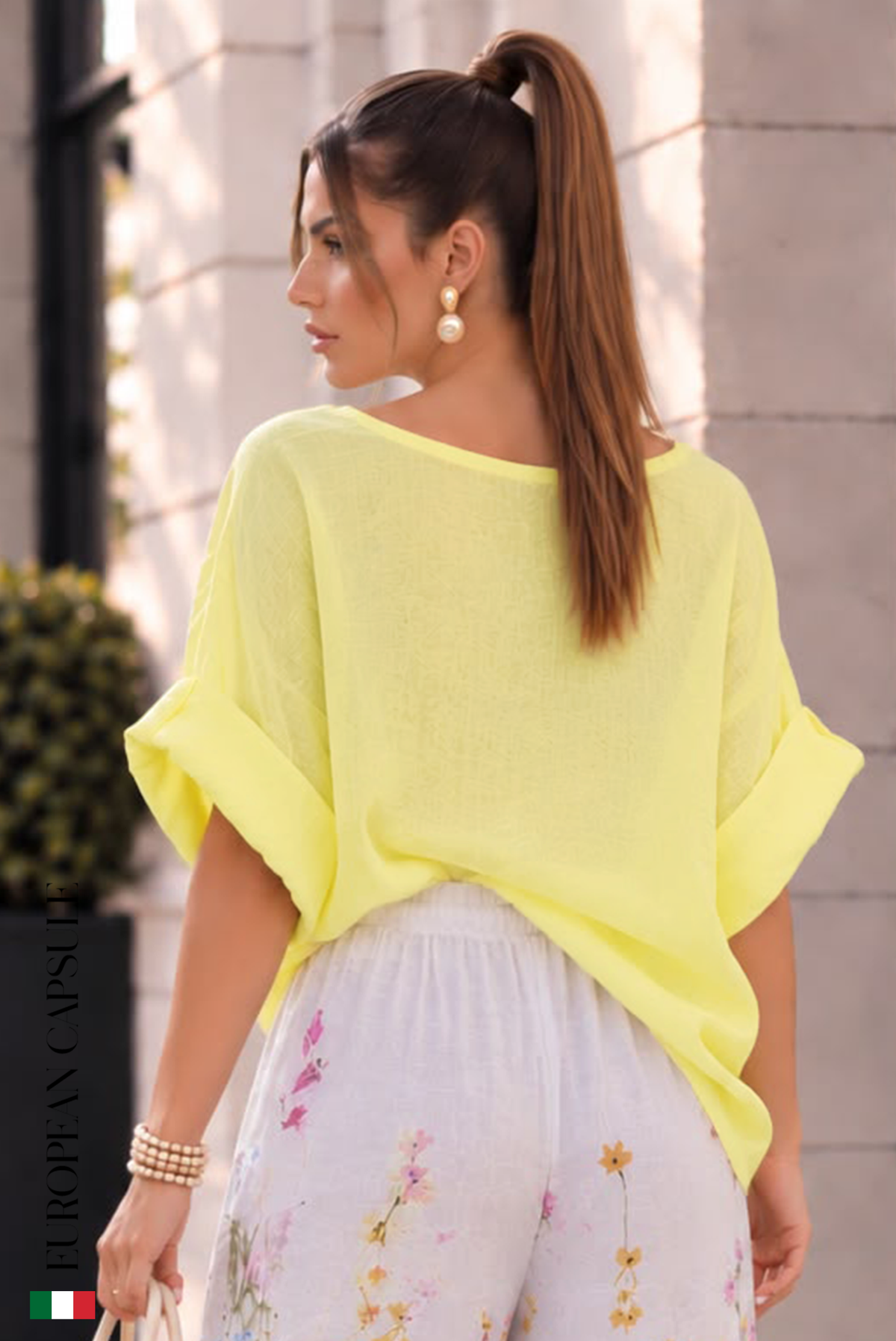 Italian Linen Fiore Di Luce Top- Yellow
