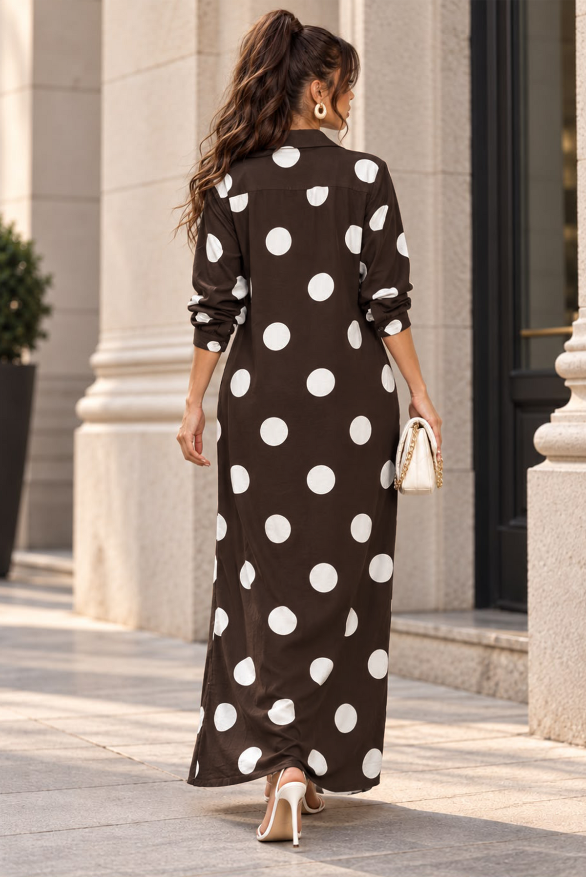 Brown Maxi Dress w/ White Polka Dots