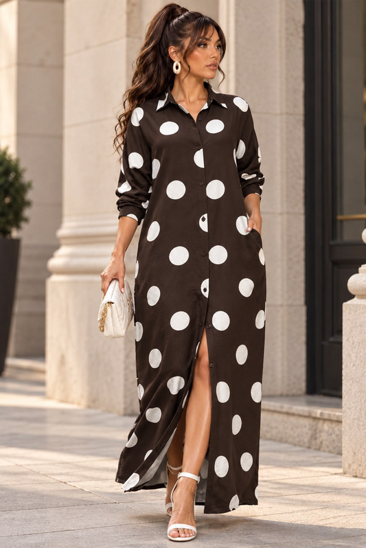 Brown Maxi Dress w/ White Polka Dots