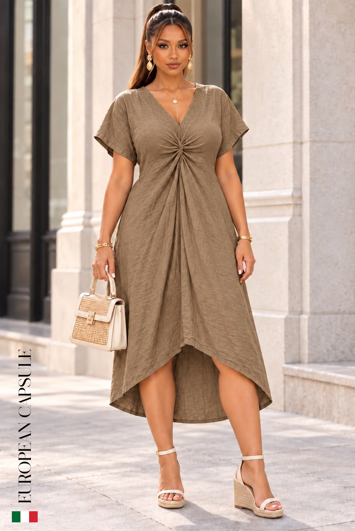 Italian Linen Incanto Di Verona Dress- Brown
