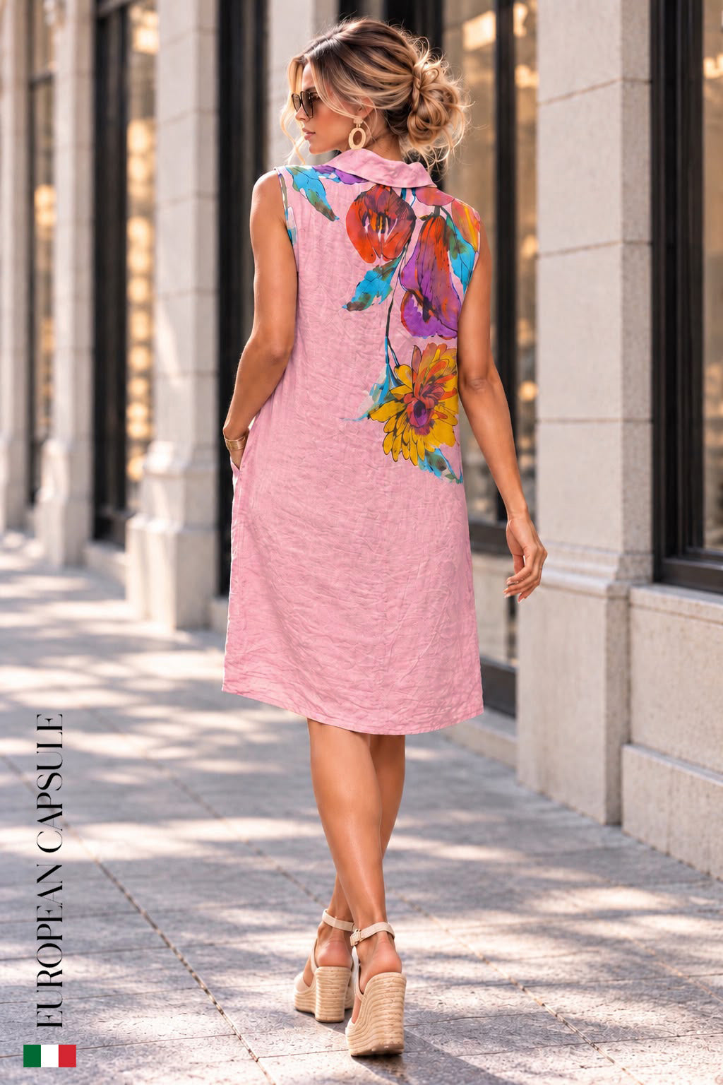 Italian Linen Rosa Sotto Il Sole- Pink/Foral