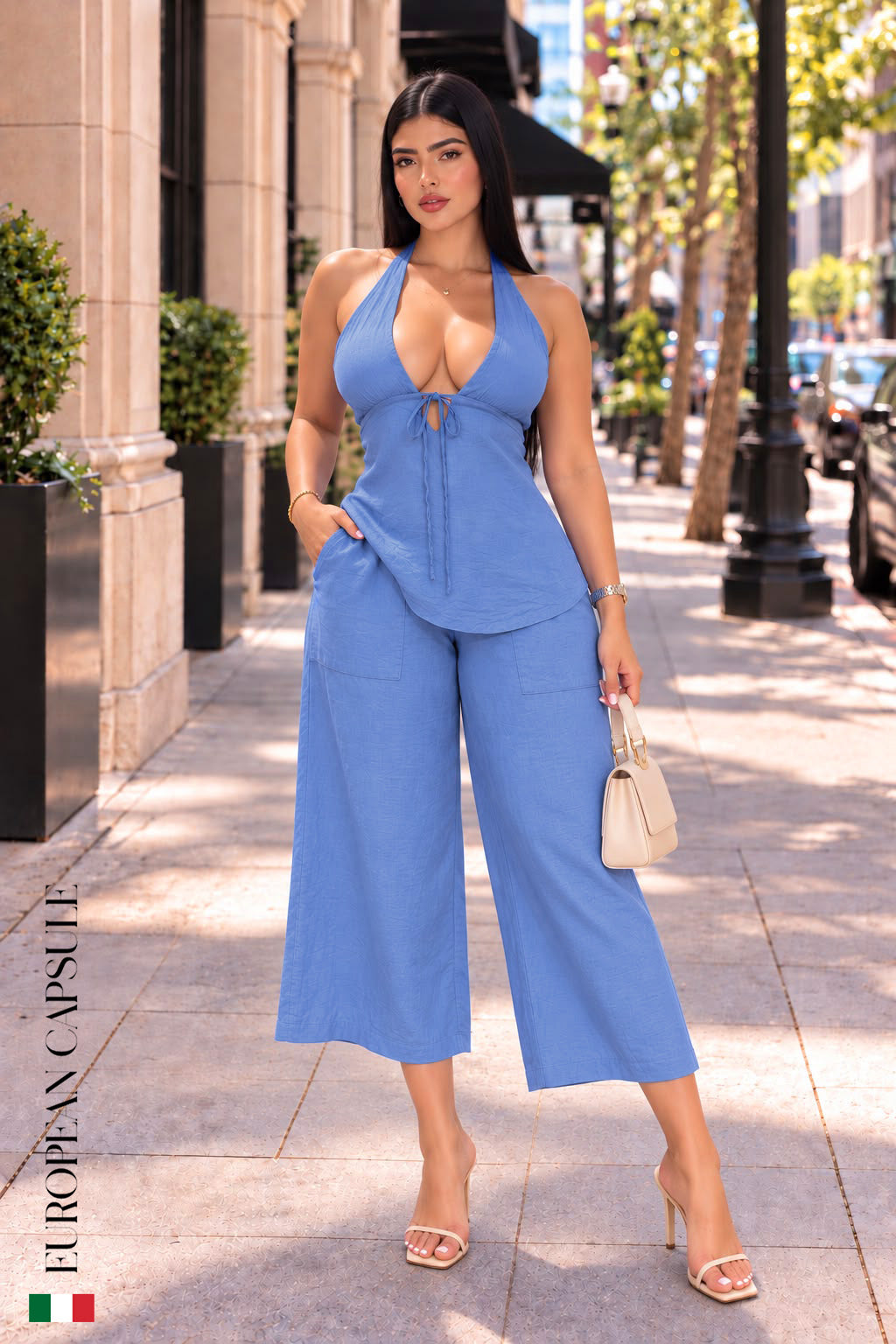 Italian Linen Brezza Del Cielo Pants- Blue
