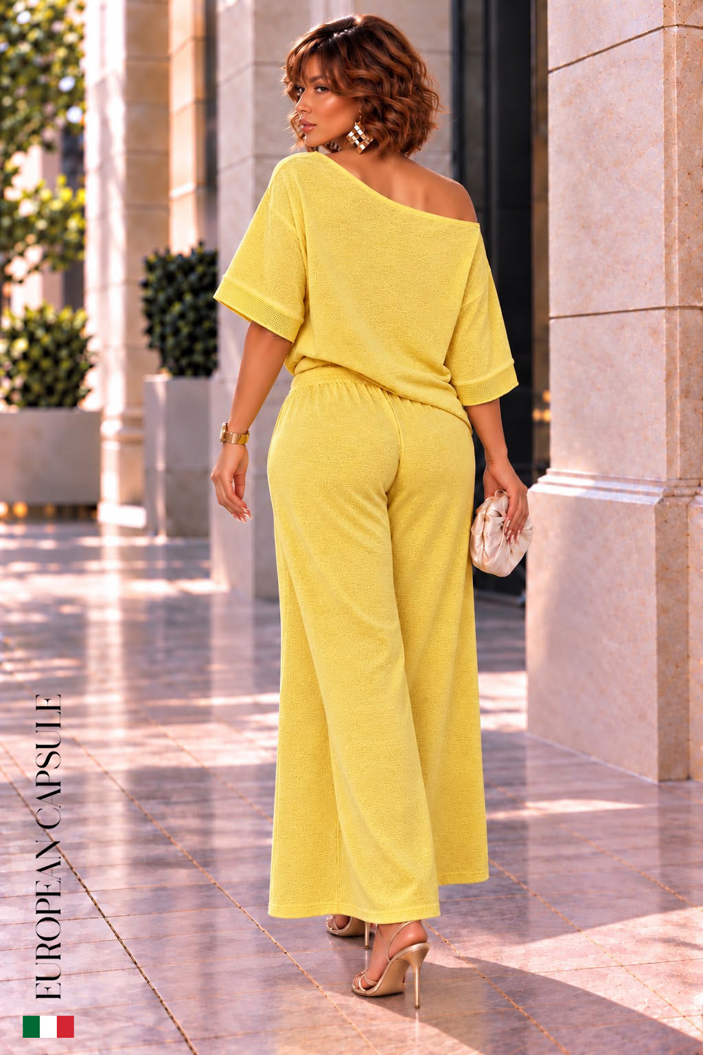 Italian Linen Giardino Di Luce Pant Set- Yellow
