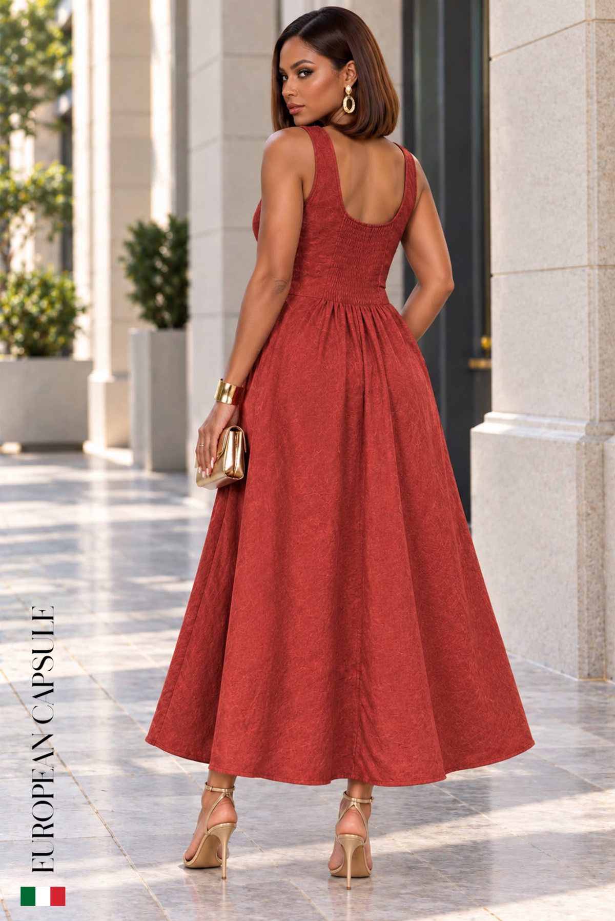 Italian Linen Incanto Di Treviso Dress- Red