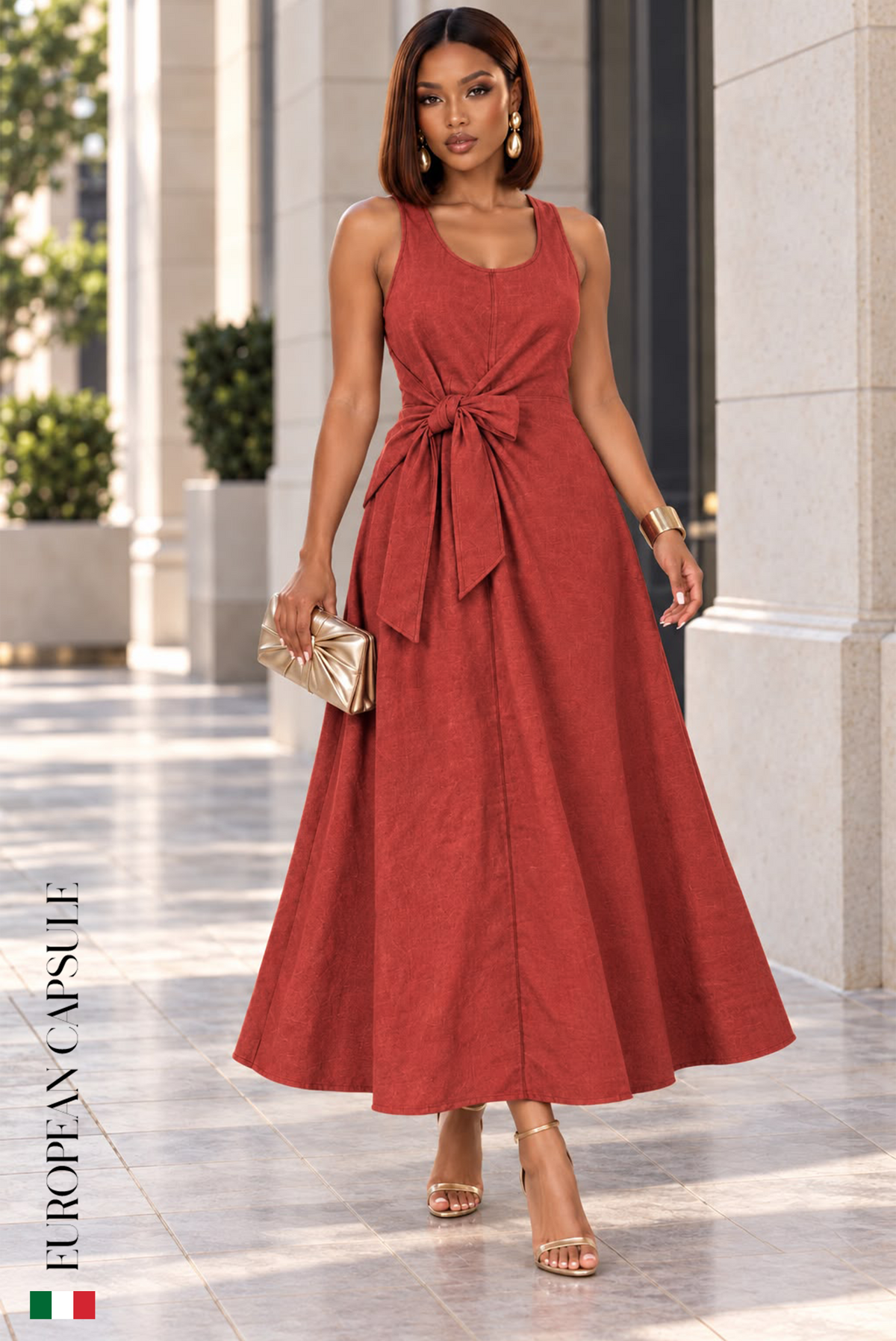 Italian Linen Incanto Di Treviso Dress- Red