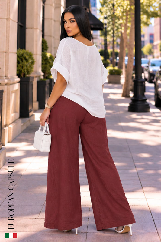 Italian Linen Fiore Di Donna Pants- Red