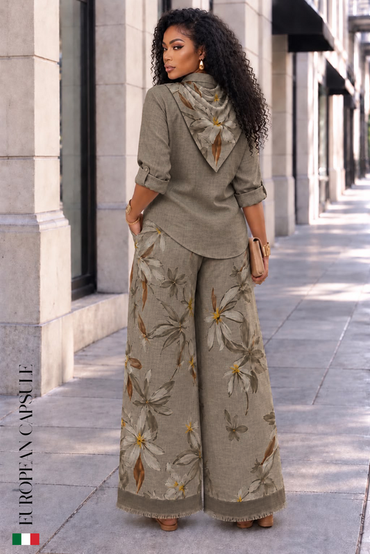 Italian Linen La Dolce Bellezza Pants- Greenish Brown
