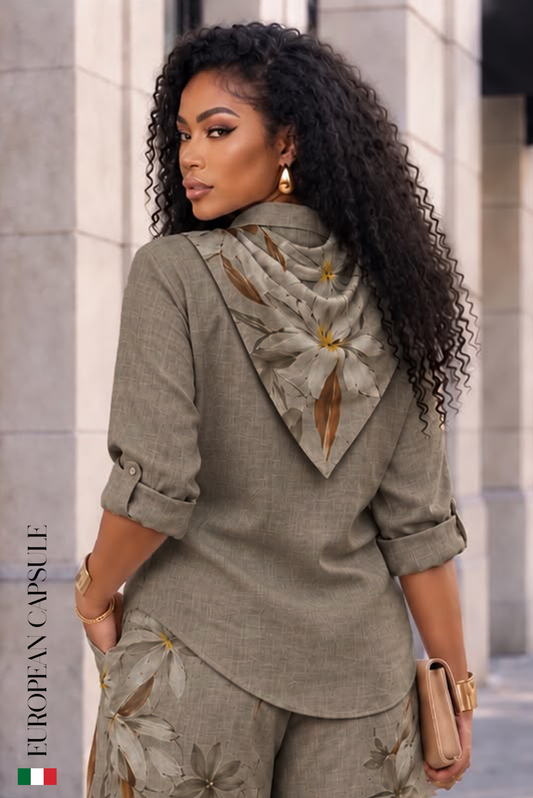 Italian Linen Sogno Di Capri Top- Greenish Brown